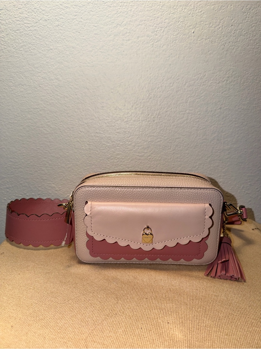 Michael Kors NWOT bicolor pebble leather camera bag w/scalloped detail